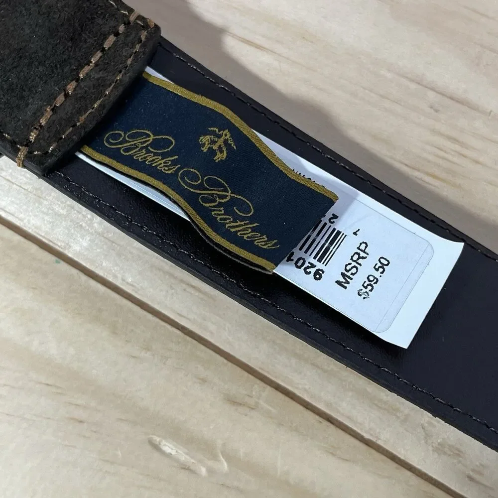 Brooks Brothers Brown Suede Belt Men’s Sz 44 Leather 5 Hole Silver Tone Buckle